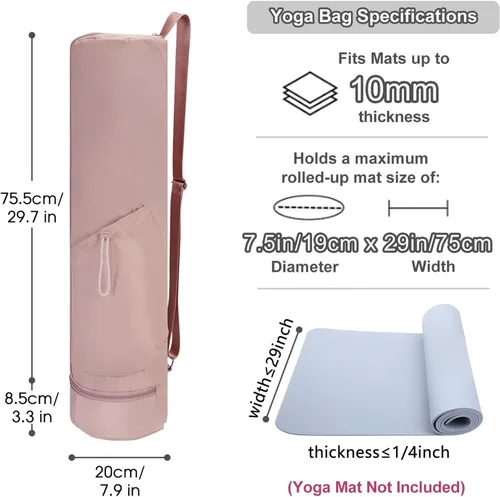 Miniatura 4 de sportsnew Bolsa para esterilla de yoga, bolsa de transporte para esterilla de yoga con cremallera completa con bolsillo para botella de agua con Rosa