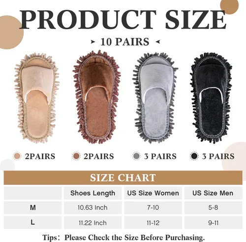Miniatura 4 de HooLing 10 pares de pantuflas unisex de microfibra para limpieza de suelos, lavables, desmontables, zapatos para trapeador de casa, zapatos