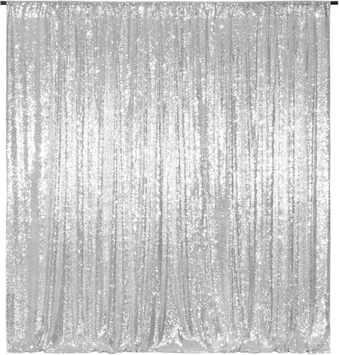 Poise3EHome Telón de fondo plateado, cortina de fondo de fotografía de lentejuelas plateadas de 8 x 10 pies para decoración de fiestas