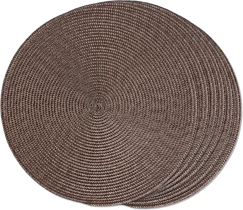 FunWheat Juego de 6 manteles individuales redondos trenzados para mesas de comedor, tejidos, lavables, antideslizantes, de 15 pulgadas (marrón, 6