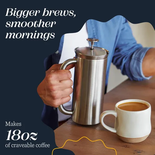 Miniatura 6 de ESPRO P7 Prensa Francesa de Acero Inoxidable Cepillado 304 – Cafetera de Prensa Francesa Aislada de Doble Pared con Micro-Filtro Patentado