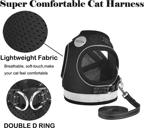 Miniatura 4 de Arnés para gato y correa para caminar, arnés a prueba de escape de gatito, arnés reflectante ajustable para cachorro con correas, fácil de ajustar