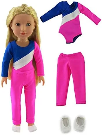 American Fashion World Traje de gimnasia rosa para muñecas de 14 pulgadas, juego de 3 piezas, calidad premium y diseño moderno