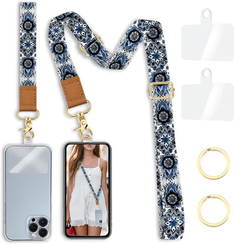 Miniatura 36 de Cordón cruzado para teléfono celular con correa para la muñeca, diseño de flores, para colgar alrededor del cuello, correa floral ajustable