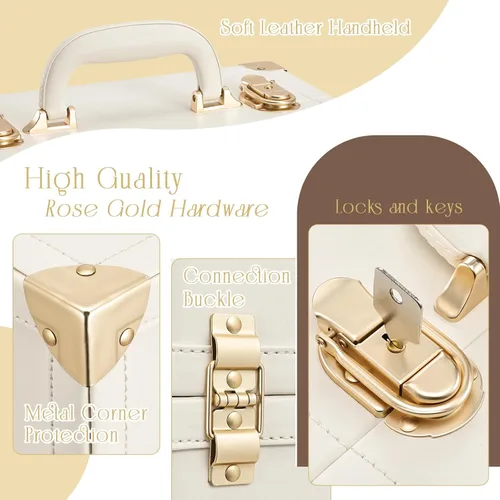 Miniatura 4 de Joligrace - Estuche de maquillaje portátil grande con organizador de almacenamiento de cosméticos con cerradura, con 4 compartimentos de bandeja