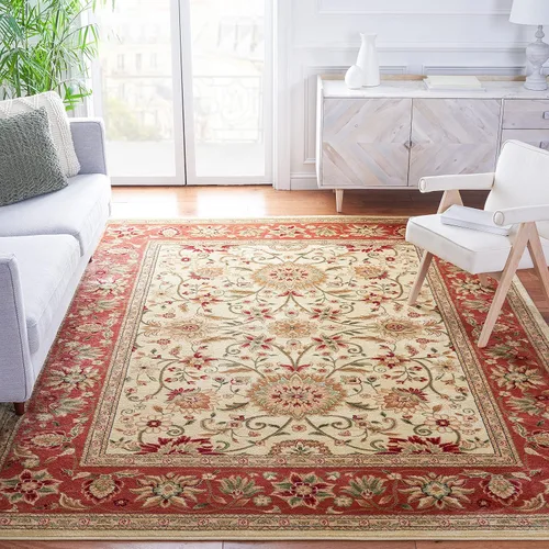 Miniatura 62 de SAFAVIEH Lyndhurst Collection - Alfombra de área de 9 x 12 pies, color marfil y rojo, diseño oriental tradicional, no desprende pelusa y de fácil