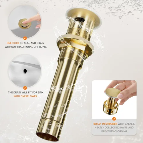 Miniatura 9 de Phiestina SGF0310-BG - Grifo de lavabo de baño de oro cepillado, grifo de tocador de un solo orificio o 3 agujeros, con boquilla giratoria de 360