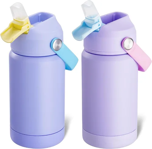 Miniatura 10 de Kerilyn - Botella de agua para niños, de acero inoxidable, con pajilla a prueba de fugas, con aislamiento térmico, libre de bisfenol A, unisex