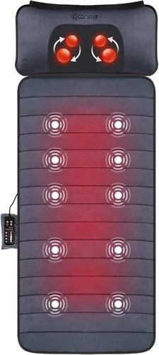COMFIER Alfombrilla de masaje de cuerpo completo con almohada de cuello móvil, 10 motores vibratorios y 4 almohadillas térmicas, almohadilla de Azul