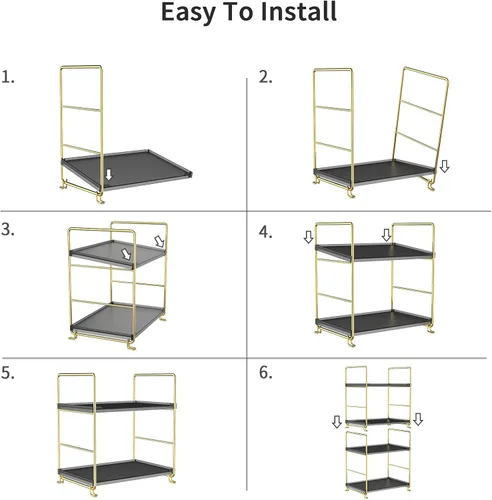 Miniatura 6 de Estante organizador de especias de 2 niveles para baño, estante de almacenamiento de encimera, estante de almacenamiento de cosméticos de pie negro