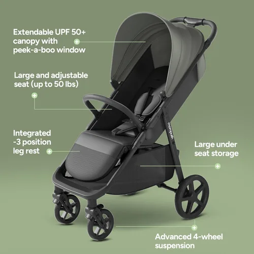 Miniatura 4 de Cochecito de bebé Mompush Nova para niños pequeños, bebés y recién nacidos Asiento espacioso y modo completamente plano Plegado compacto con una