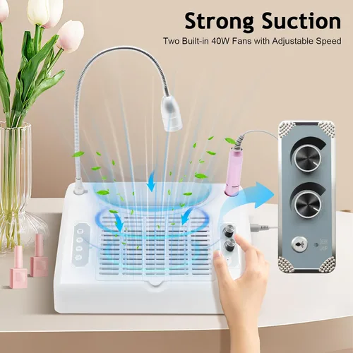 Miniatura 3 de Máquina de manicura 5 en 1 para taladro de uñas, 30000 rpm, secadora de lámpara de uñas eléctrica, colector de polvo de uñas para manicura de uñas