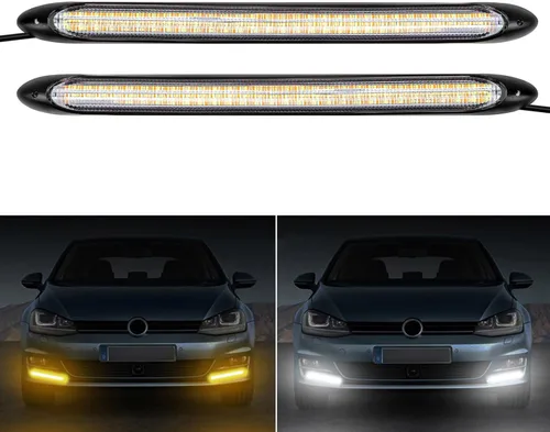 AUTOXBERT Tira de luz LED de circulación diurna para automóvil, 2 luces de señal de giro DRL para parachoques delantero de automóvil, 13.6 pulgadas,