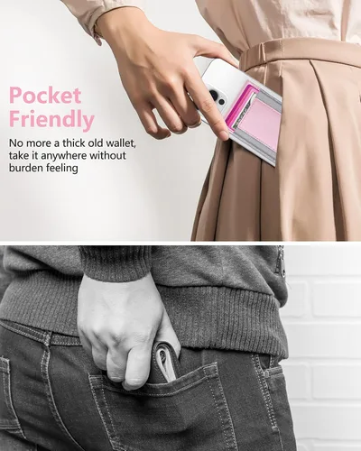 Miniatura 7 de ExtreLife para billetera Magsafe, soporte ajustable, ventana de identificación abierta, billetera magnética para iPhone 17/16/15/14 Pro Max/14 Rosa