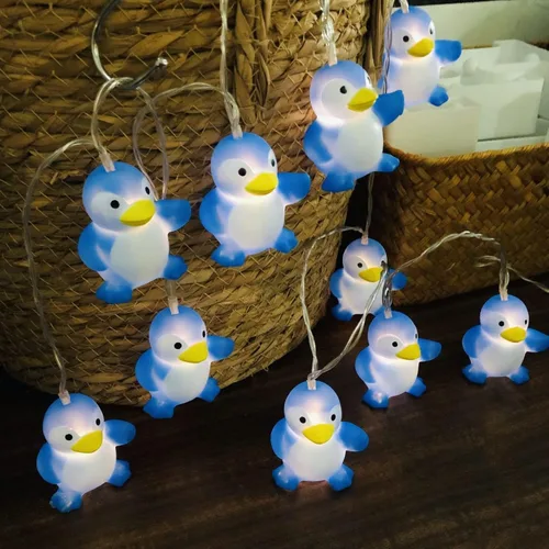 Guirnalda de luces con forma de pingüino con forma de animal, funciona con pilas, luz nocturna de pingüino para decoración del hogar, fiesta, niños,