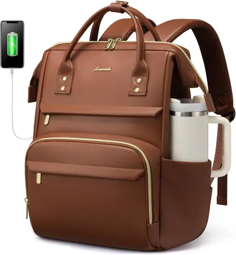 Miniatura 15 de LOVEVOOK - Mochila para laptop para mujer, mochila de moda para mujer.., Rojo Marrón, 15,6 pulg., Mochilas de viaje