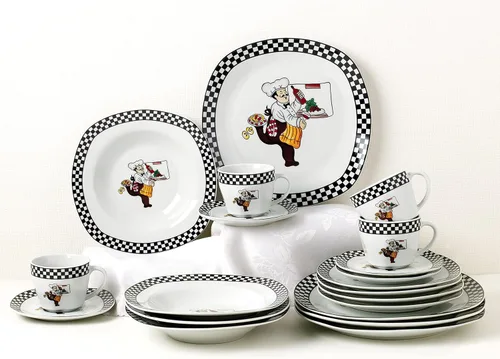 Miniatura 3 de Elegante y elegante vajilla cuadrada de porcelana de 20 piezas, servicio para 4 personas para organizar fiestas y eventos, diseño de chef
