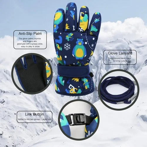Miniatura 2 de Caudblor Guantes de esquí para niños, guantes de invierno impermeables para niños y niñas, guantes de invierno aislados para jóvenes de 7 a 12 años