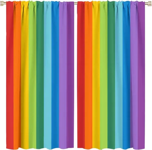 Cortinas opacas de colores arcoíris de protección de privacidad, cortina opaca para dormitorio, sala de estar, 42 pulgadas de ancho x 45 pulgadas de
