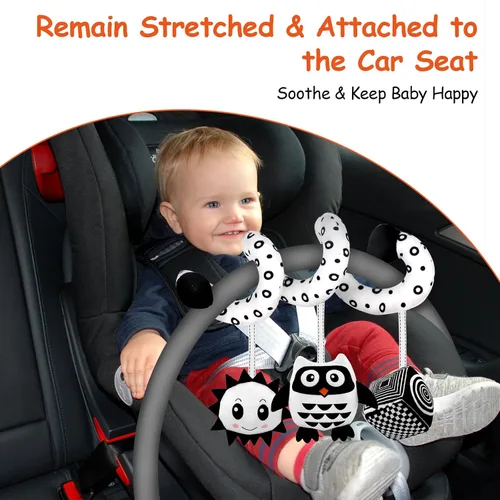 Miniatura 4 de SAMMAS Juguetes Colgantes en Espiral para Cochecito y Asiento de Auto para Bebés de 0-6 Meses, Juguetes de Actividad de Felpa para Recién Nacidos