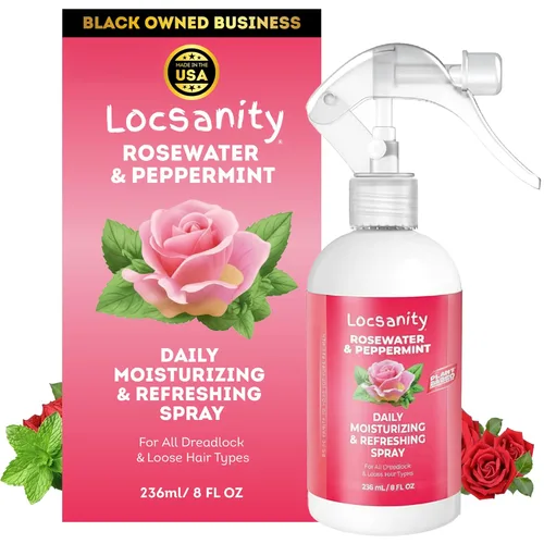 Locsanity Rosewater Peppermint Loc Spray - 8 oz: Spray Hidratante y Reafirmante de Hidratación con Sal Marina Hawaiana Negra, a Base de Plantas |