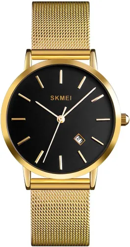 SKMEI Womens Watches Slim Thin Luxury Dress Rose Gold Stainless Steel Mesh Watches Fashion Waterproof Ladies Black Wrist Watch with Date