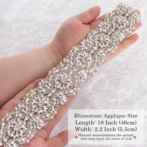 Miniatura 4 de Cinturón de boda Cinturón de diamantes de imitación Cinturón de perlas de boda Cinturón de vestido de novia Cinturón de cristal con apliques