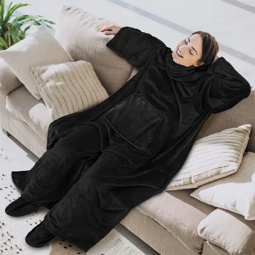 Miniatura 2 de PAVILIA Manta de forro polar con mangas, bolsillos para los pies para mujeres, hombres y adultos, manta de felpa para llevar, cálida manta