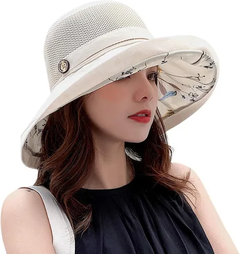 Miniatura 6 de Sombrero de malla para el sol para mujer, plegable, de ala ancha, protección UV, protección UV, para playa, con correa para la barbilla