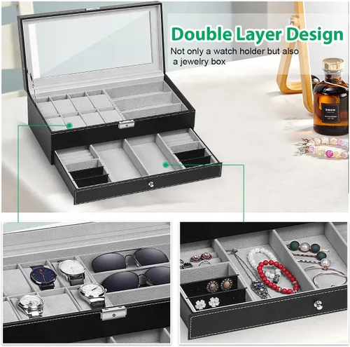 Miniatura 3 de TomCare Caja de reloj mejorada para reloj organizador de joyas caja de exhibición de joyas cajón de gafas de sol organizador de almacenamiento