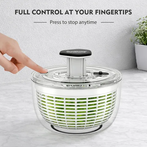 Miniatura 5 de Ourokhome Centrifugadora de Ensalada Secadora de Lechuga, Secadora de Vegetales Grande de Presión Fácil con Una Mano, Mezcladora de Ensalada