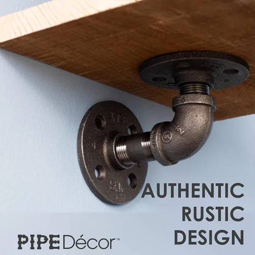 Miniatura 5 de PIPE DECOR Soportes de estante de tubería industrial, 2 pulgadas, paquete de 4 – Accesorios flotantes de doble brida montados en la pared, juego