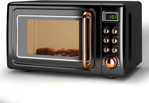 Miniatura 13 de LDAILY Horno de microondas pequeño retro de 0.7 pies cúbicos, microondas compacto de encimera de 700W con 5 niveles de potencia, menús de cocción