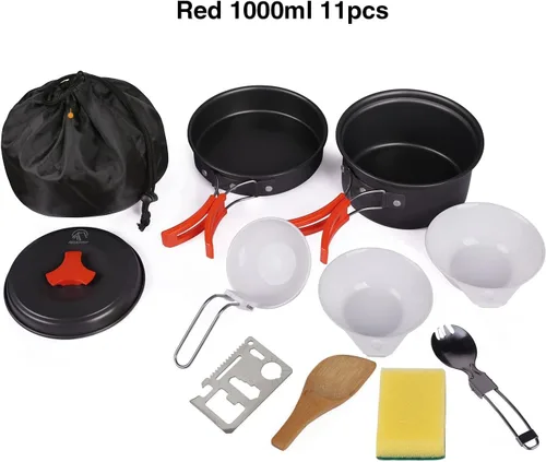 Miniatura 2 de REDCAMP 6/10/11/12/14/15/19 piezas Kit de utensilios de cocina para camping, equipo de camping, ollas, sartenes, soperas, cucharas apilables