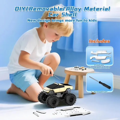 Miniatura 6 de Coche de control remoto para niños, juguetes de camiones monstruo 1:18, autos RC anfibios, camiones RC impermeables de 2.4 GHz, camioneta Oro