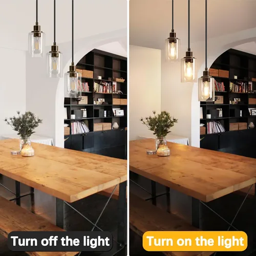 Miniatura 7 de MAXvolador Lámpara colgante industrial de 3 luces, lámpara de techo colgante ajustable con pantalla de vidrio transparente, iluminación colgante