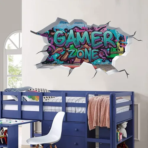 Miniatura 4 de TOARTI Calcomanías de pared de juegos 3D, calcomanías de pared de juegos para habitación de niños, zona de jugadores, papel tapiz de videojuegos