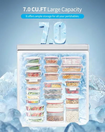 Miniatura 6 de Congelador de cofre de 7.0 pies cúbicos, congelador profundo blanco con cestas extraíbles, congelador compacto de pie con puerta superior abierta