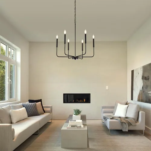 Miniatura 6 de Lámpara de araña negra, moderna lámpara de comedor de granja de 6 luces con cadena, accesorios de iluminación colgantes de metal, luces de comedor