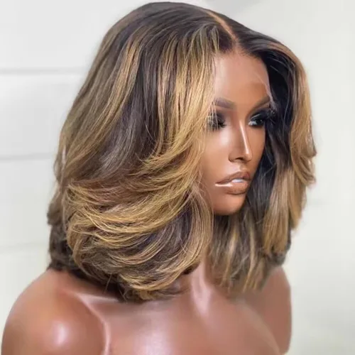 Miniatura 11 de Pelucas cortas de cabello humano rizado estilo Bob con reflejos, pelucas de encaje frontal HD de 13 x 4, pelucas de cabello brasileño con corte