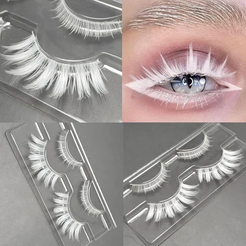 Miniatura 3 de Luwigs Pestañas postizas blancas para cosplay, Halloween, herramientas de extensión de pestañas blancas, reutilizables, aspecto natural, anime