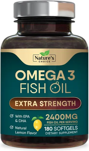 Suplementos de aceite de pescado Omega 3 – 2400 mg de aceite de pescado por porción – Omega-3 de triple fuerza con ácidos grasos EPA y DHA – Apoyo