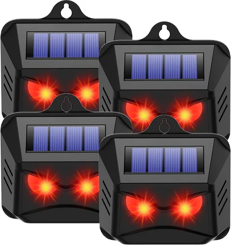 Paquete de 4 repelentes solares nocturnos de animales al aire libre, ojos depredadores disuasorios para mofeta, ciervo, zorro, mapache, luces