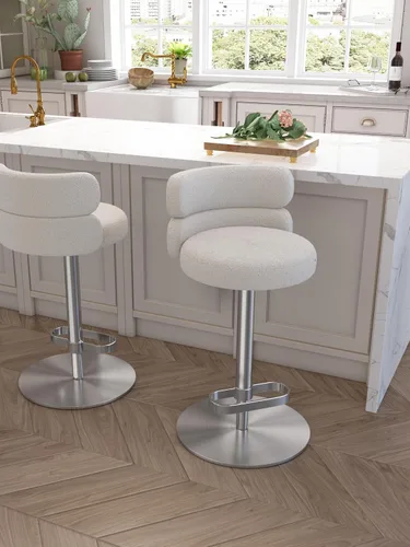 Miniatura 12 de Taburetes de bar de terciopelo modernos giratorios de altura ajustable para encimera de cocina, taburetes de bar con reposapiés para sala de estar