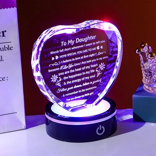 Miniatura 8 de YWHL Regalos para Hija de Mamá Papá Mejores Ideas de Regalos de Cumpleaños y Graduación para Hija Adulta Recuerdo de Cristal con Base de Luz Regalo