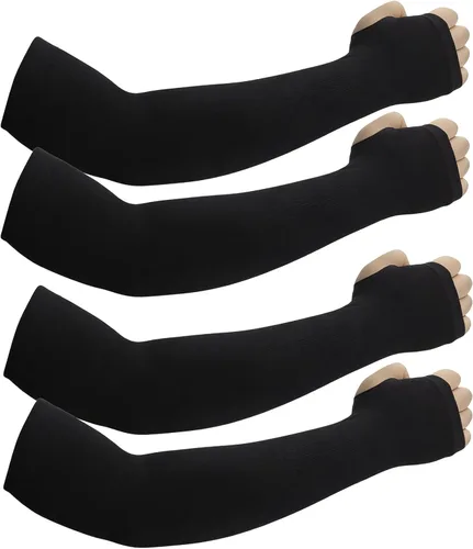 Mangas de protección solar con orificios para el pulgar para hombres y mujeres, cubierta de compresión de enfriamiento para brazo UV, manga negro