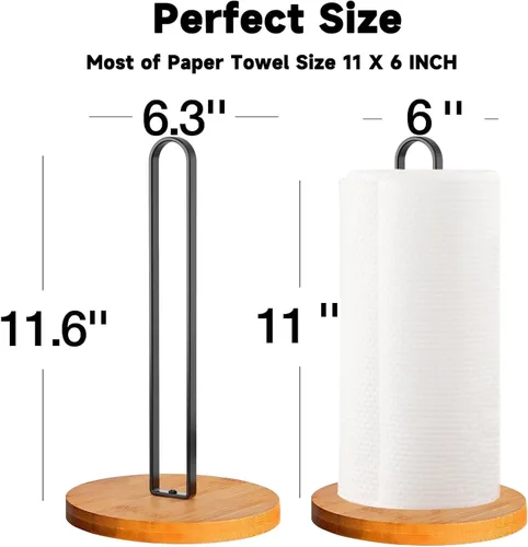 Miniatura 2 de TONLEA Toallero de madera para encimera, soporte para toallas de cocina con base antideslizante para baño, color negro, 2