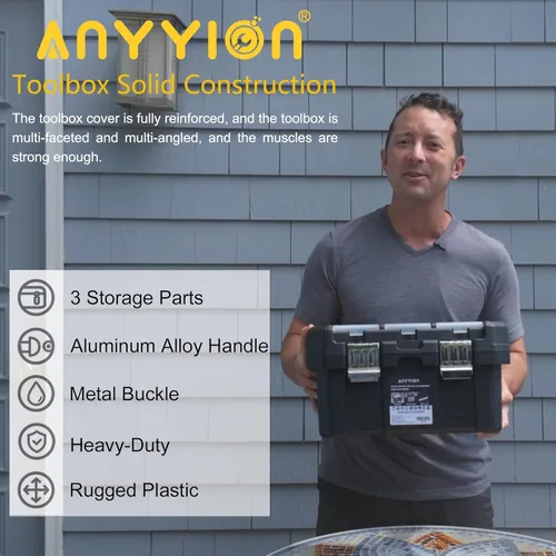 Miniatura 4 de Anyyion Caja de herramientas de 19 pulgadas con bandeja extraíble, verdaderamente fuerte y duradera para almacenamiento de manualidades, hogar