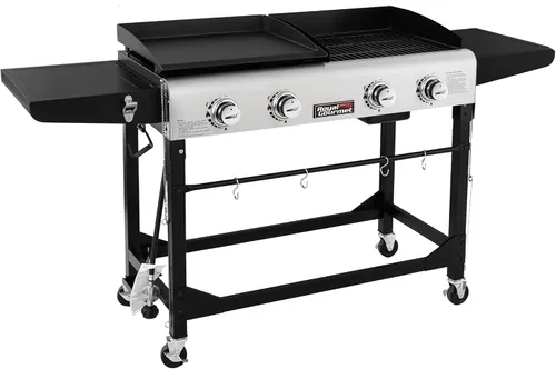 Miniatura 10 de Royal Gourmet GD401 - Parrilla y plancha de gas propano portátil con mesa auxiliar, 4 quemadores, patas plegables, versátil, uso exterior, negro 168