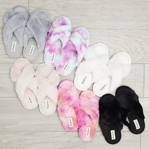 Miniatura 2 de Dearfoams Jessica - Pantuflas de piel sintética con banda cruzada para mujer
